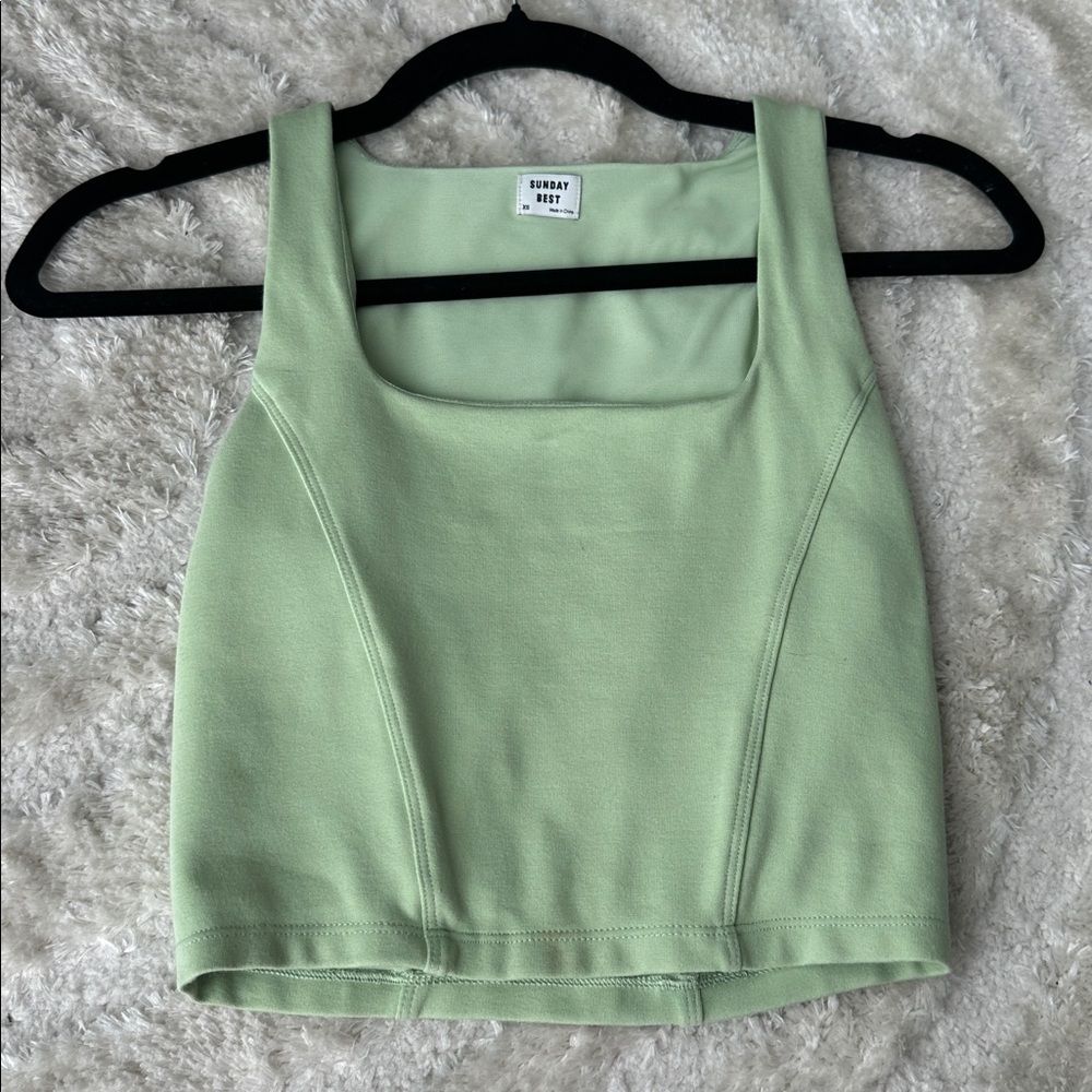 Sunday Best Light Green Square Neck Crop Top